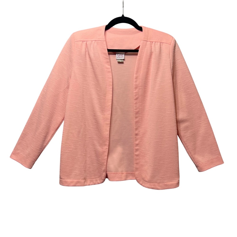 Vintage 70s Graff Californiawear Open Front Blazer Jacket Size 12 Pink‎ Textured